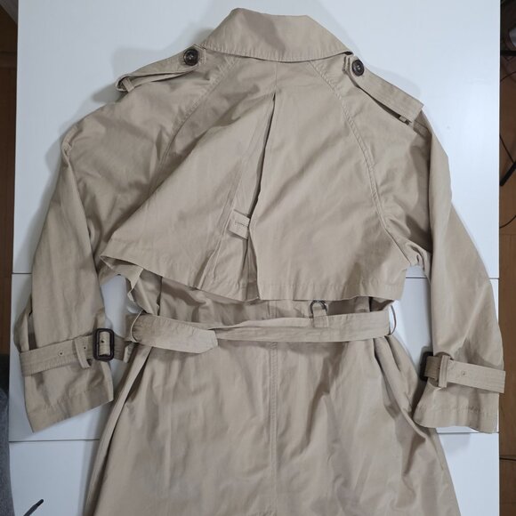 Zara Trench Coat Womens M Beige Belted Long Pockets Buttons Lightweight Preppy - Picture 15 of 16